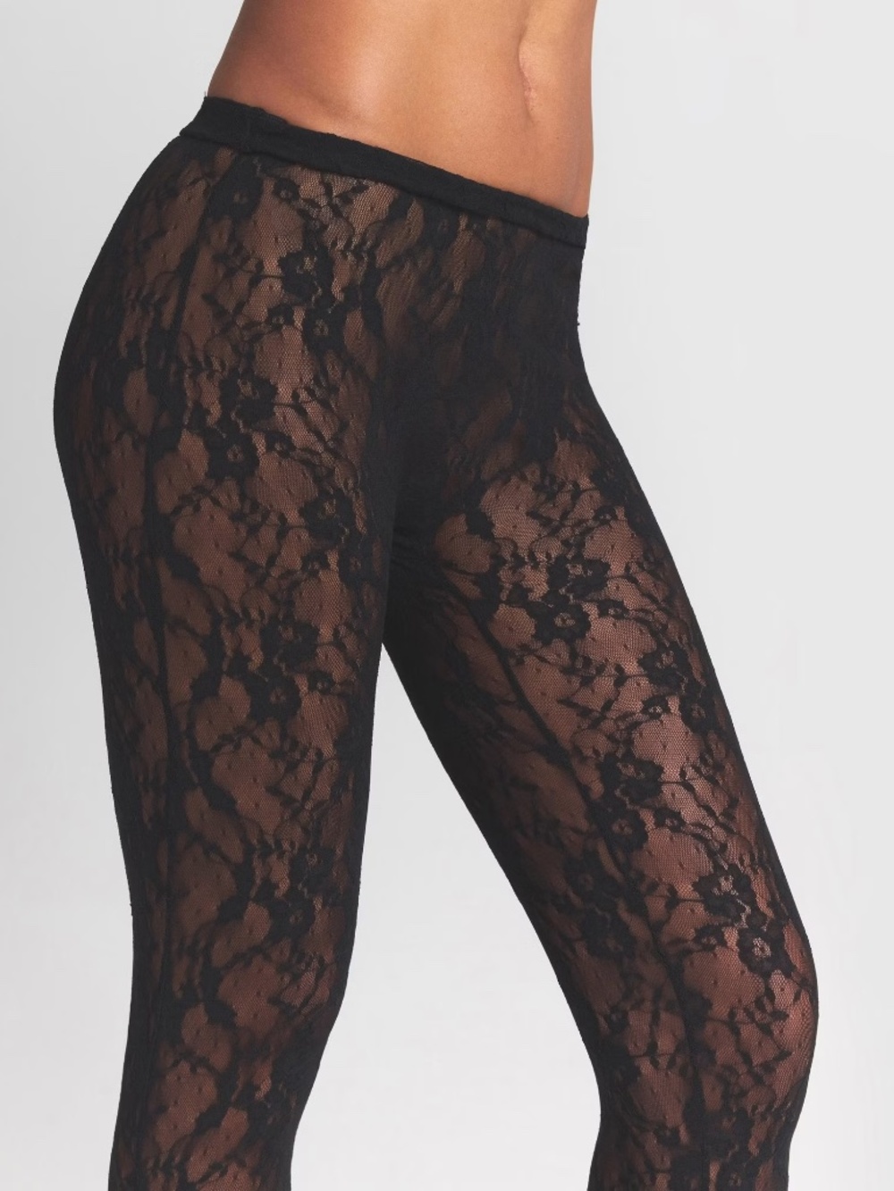 New SKIMS Knit Lace Stirrup Legging Womens Black High Waist Medium NWT